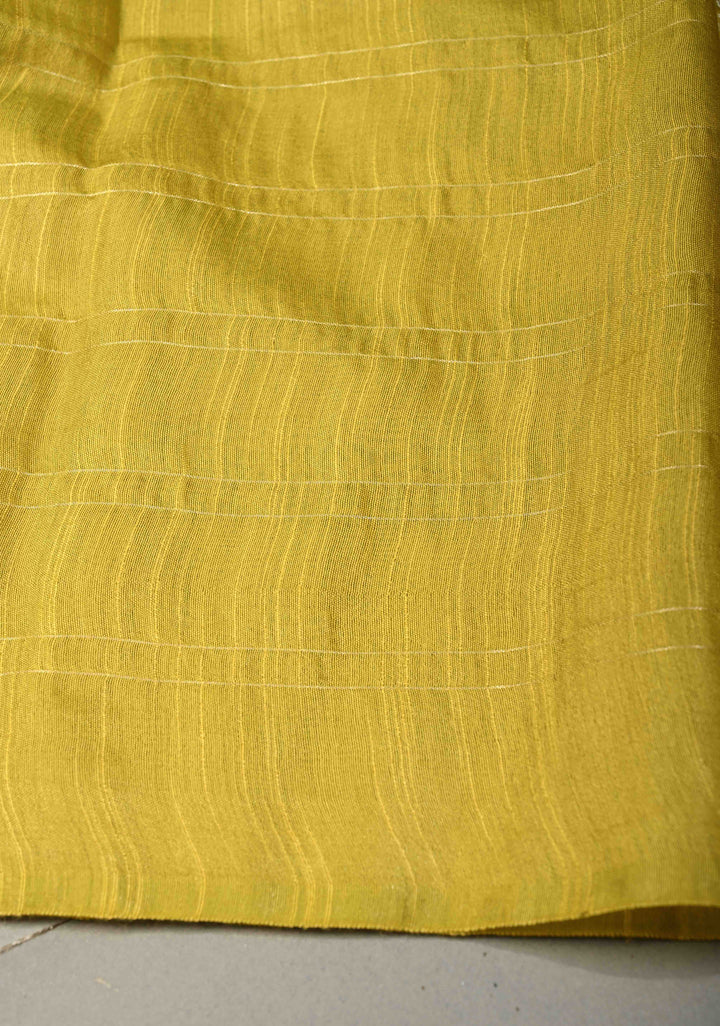 Moss Green Checks Borderless Semi Tussar Saree with Zari Buttas and | SHOBITAM