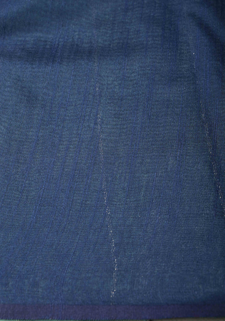 Dusty Teal Borderless Semi Tussar Saree with Thread-Zari Horizontal Stripes and Contrast Pallu | SHOBITAM