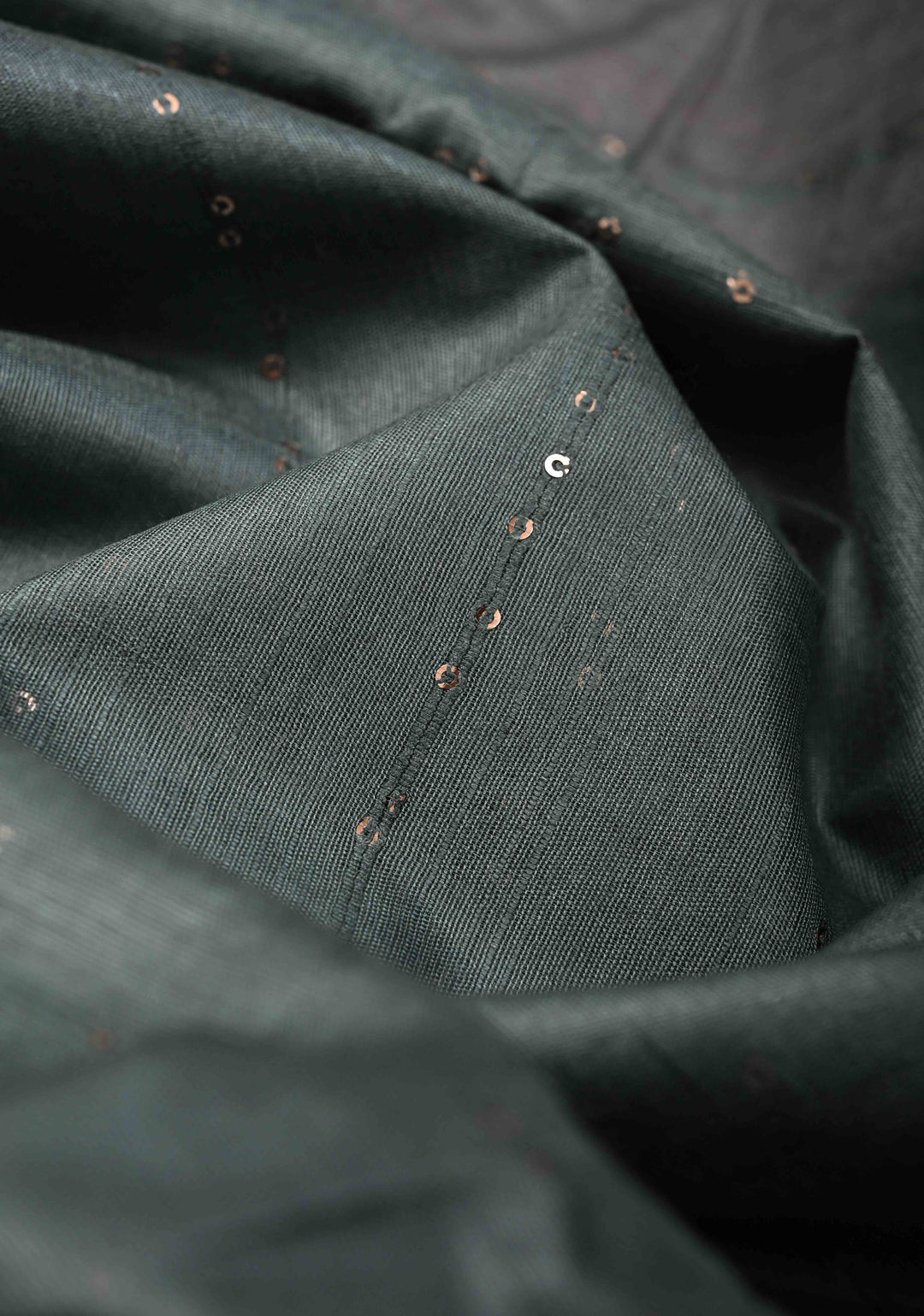 Cloudy Gray Borderless Semi Tussar Saree with Pocket Sequins Detailing and Contrast Pallu | SHOBITAM