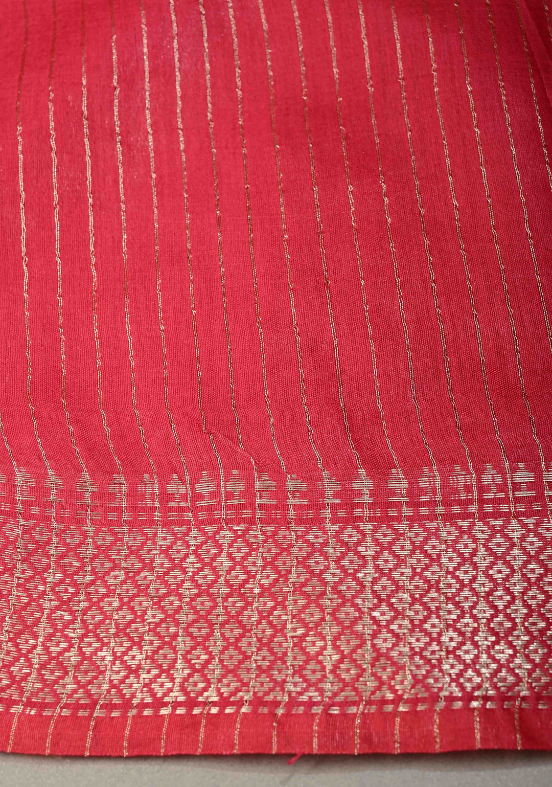 Rani Pink Semi Tussar Saree with Thread Buttas and Silver Zari Border | SHOBITAM