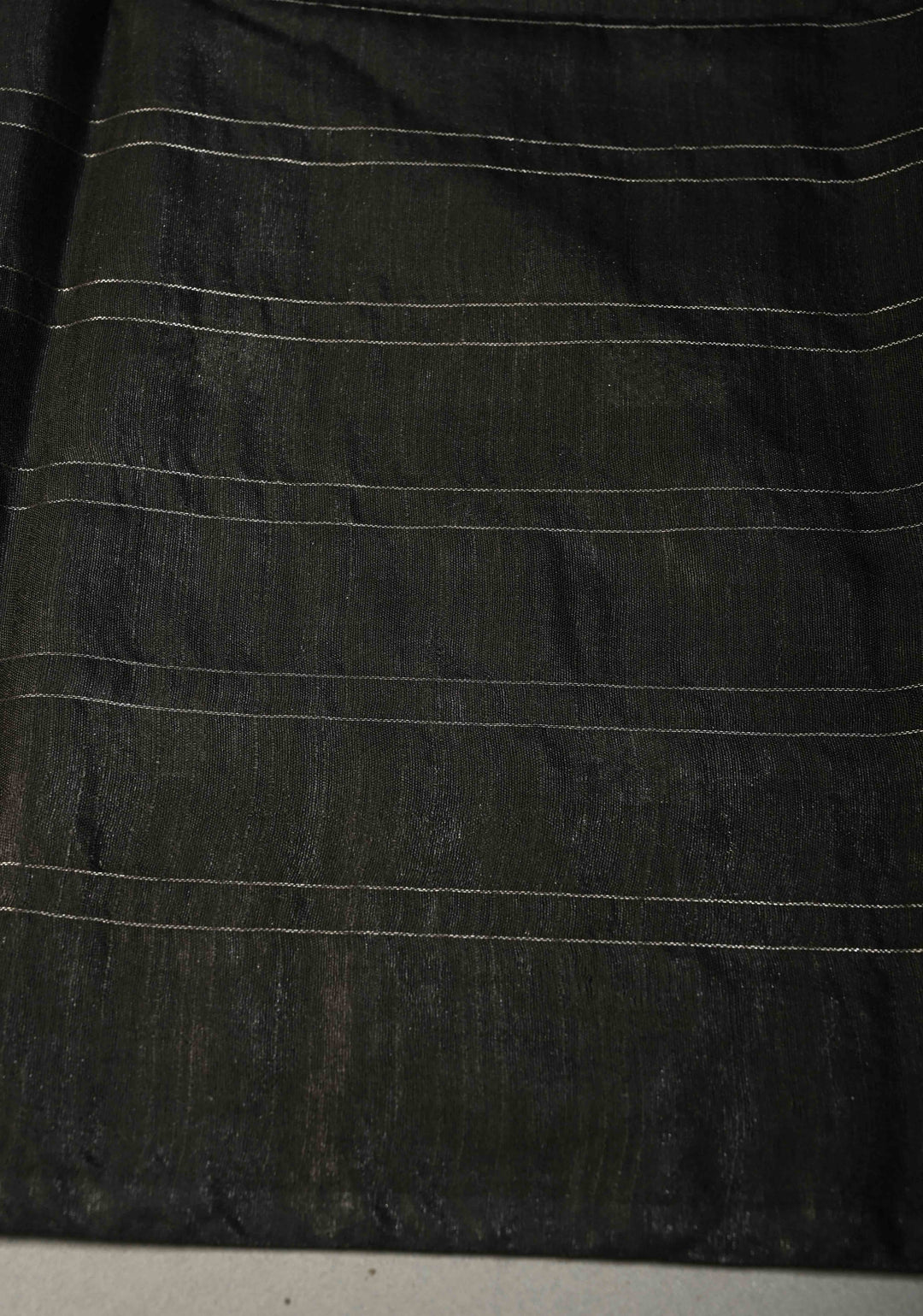 Black Borderless Semi Tussar Saree with Zari Buttas and Zari Checks | SHOBITAM