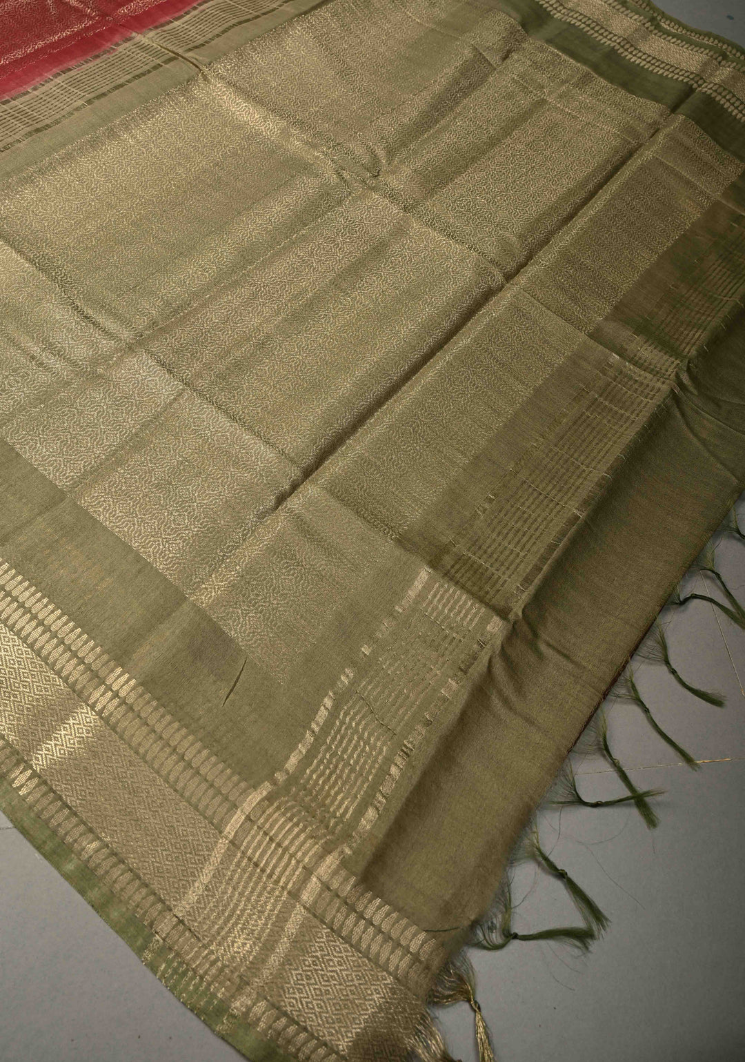 Coffee Brown Semi Tussar Tissue Saree with Contrast Zari Border and Pallu | SHOBITAM