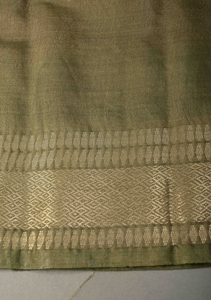Coffee Brown Semi Tussar Tissue Saree with Contrast Zari Border and Pallu | SHOBITAM