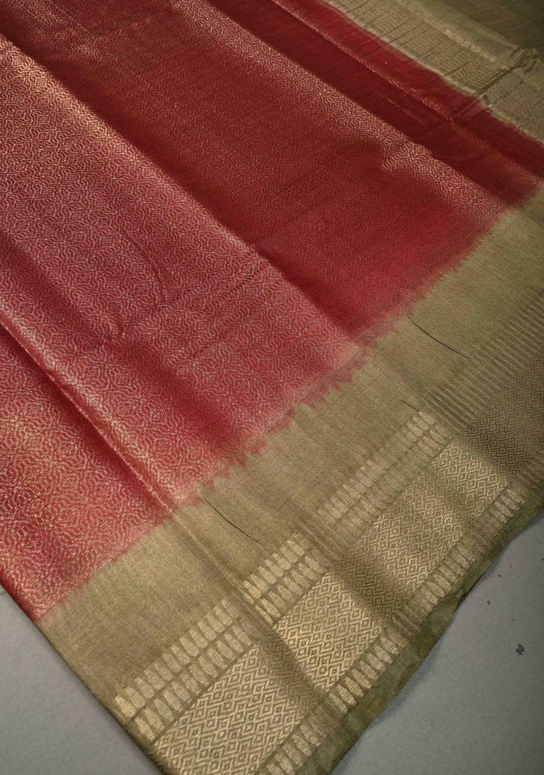 Coffee Brown Semi Tussar Tissue Saree with Contrast Zari Border and Pallu | SHOBITAM