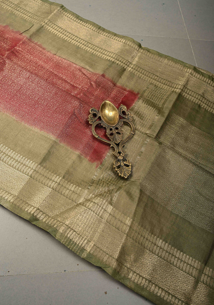 Coffee Brown Semi Tussar Tissue Saree with Contrast Zari Border and Pallu | SHOBITAM