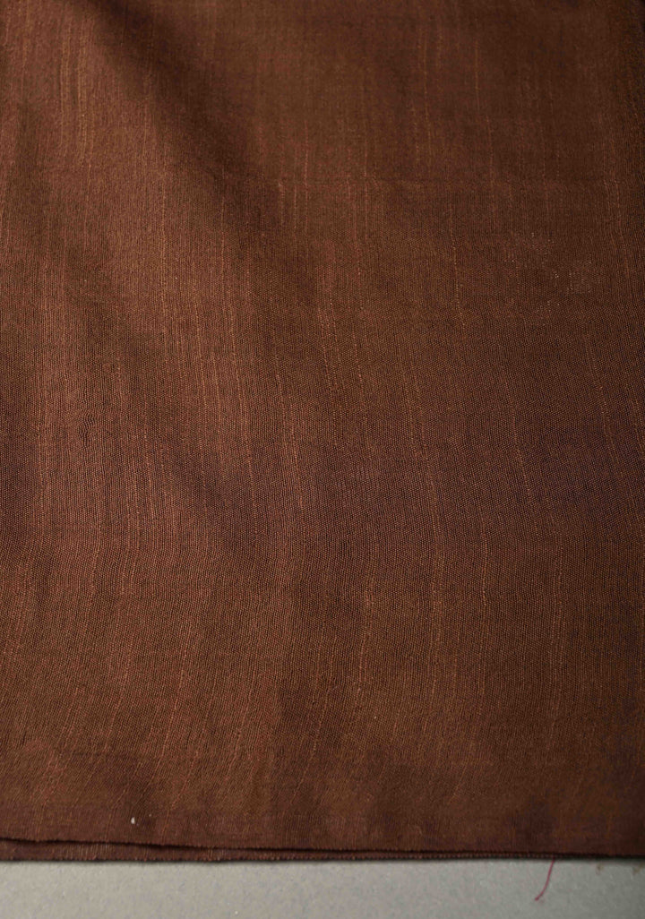 Chocolate Brown Borderless Semi Tussar Saree with Thread and Muted Zari Buttas | SHOBITAM