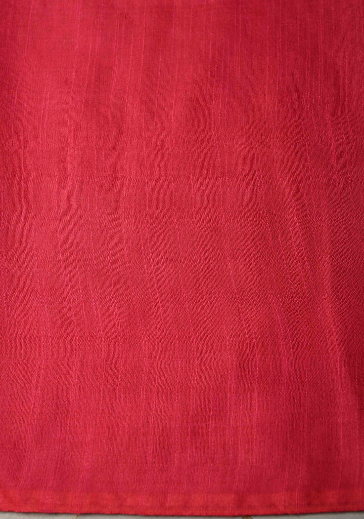 Hot Pink Borderless Semi Tussar Saree with Thread and Zari Buttas | SHOBITAM