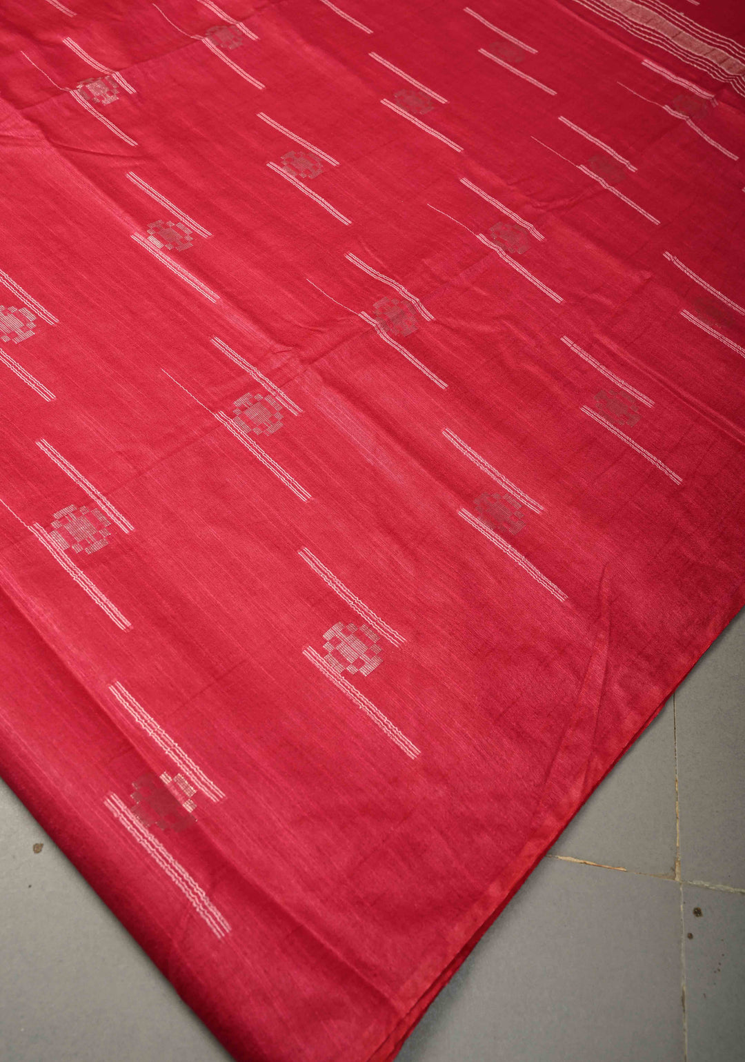 Hot Pink Borderless Semi Tussar Saree with Thread and Zari Buttas | SHOBITAM