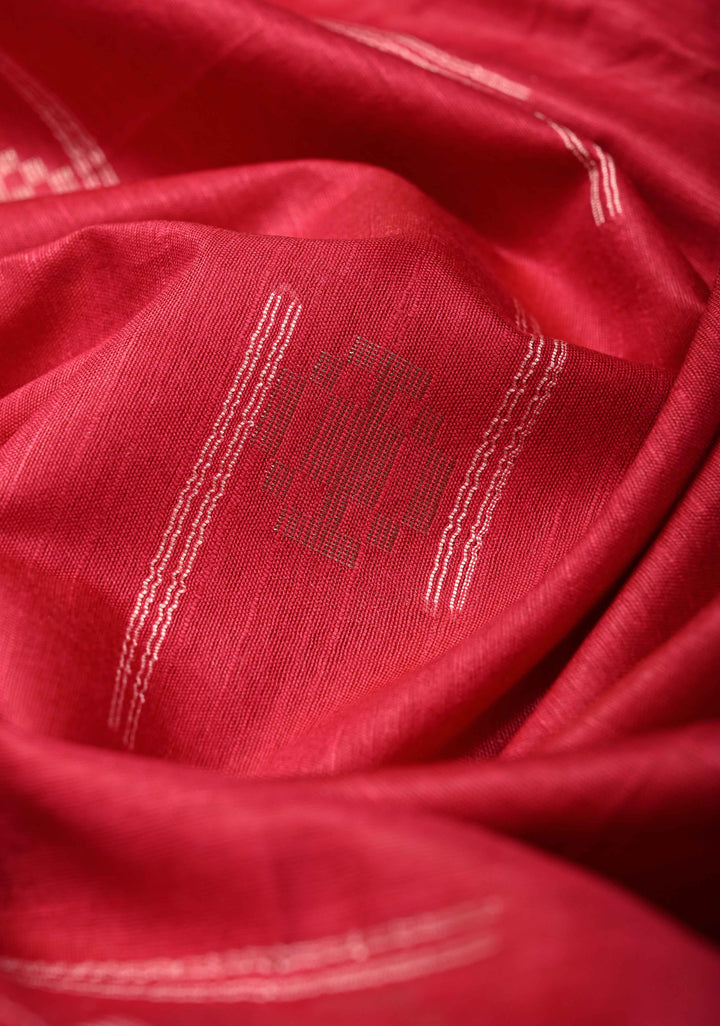 Hot Pink Borderless Semi Tussar Saree with Thread and Zari Buttas | SHOBITAM
