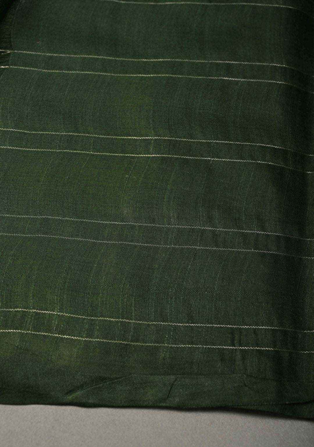 Forest Green Borderless Semi Tussar Saree with Zari Checks and Zari Buttas | SHOBITAM