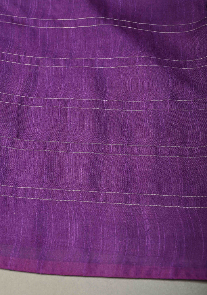 Grape Purple Borderless Semi Tussar Saree with Zari Buttas and Zari Checks