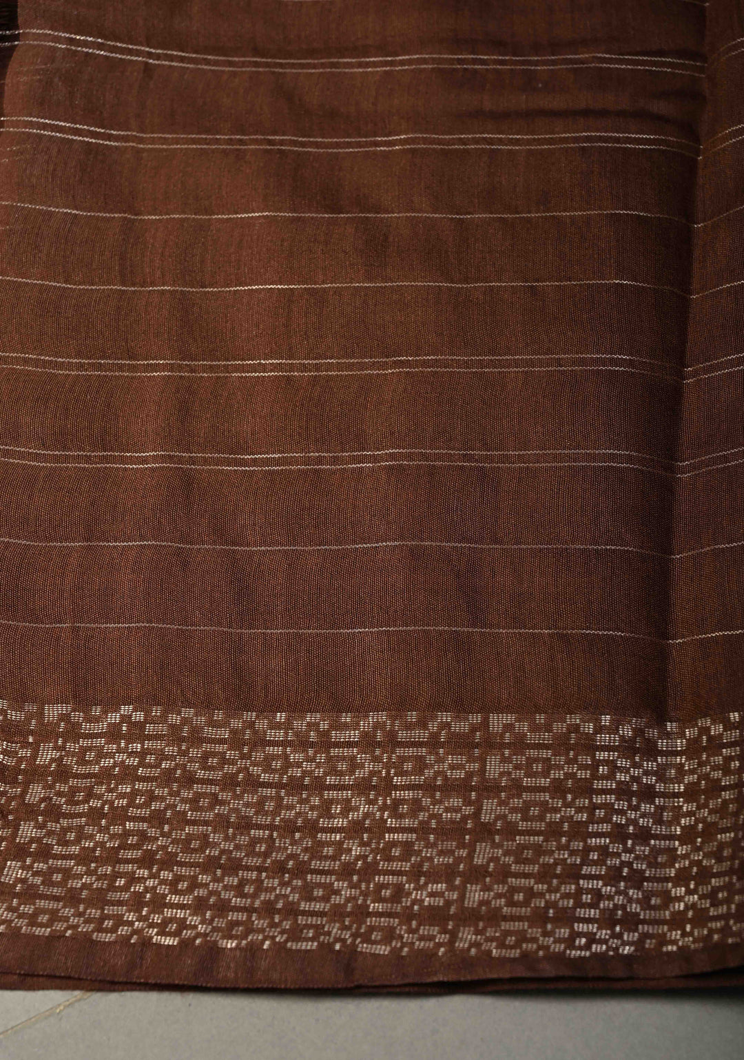 Coffee Brown Zari Checks on Semi Tussar Saree with Zari Buttas and Zari Border | SHOBITAM