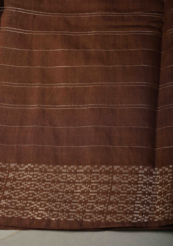 Coffee Brown Zari Checks on Semi Tussar Saree with Zari Buttas and Zari Border | SHOBITAM