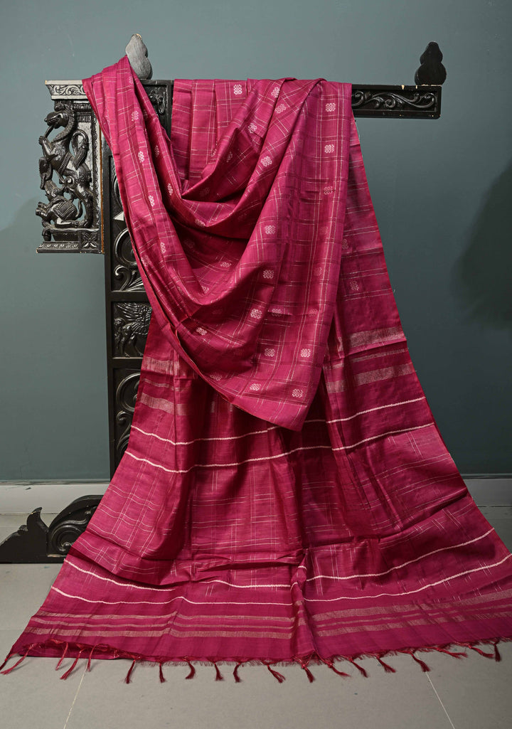 Vadamalli Borderless Semi Tussar Saree with Zari Checks and Zari Buttas