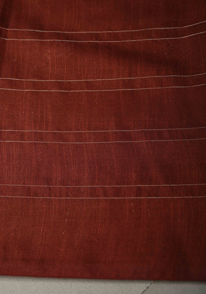 Coffee Brown Borderless Semi Tussar Saree with Zari Checks and Zari Buttas | SHOBITAM