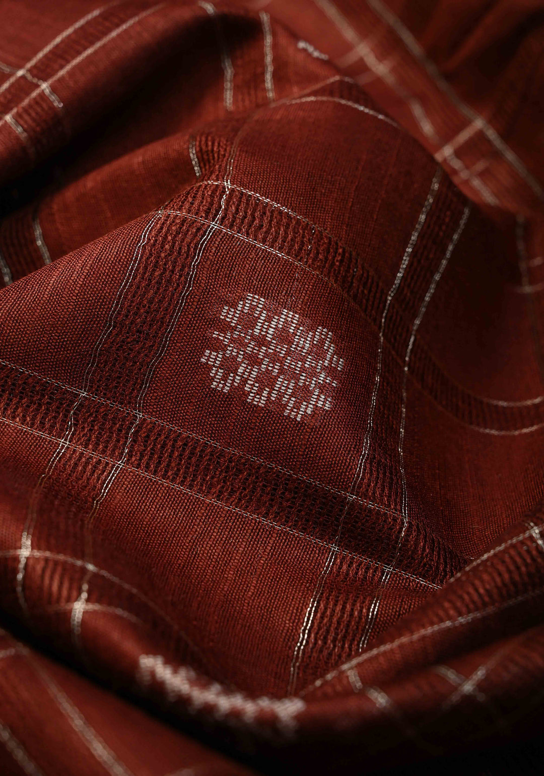 Coffee Brown Borderless Semi Tussar Saree with Zari Checks and Zari Buttas | SHOBITAM