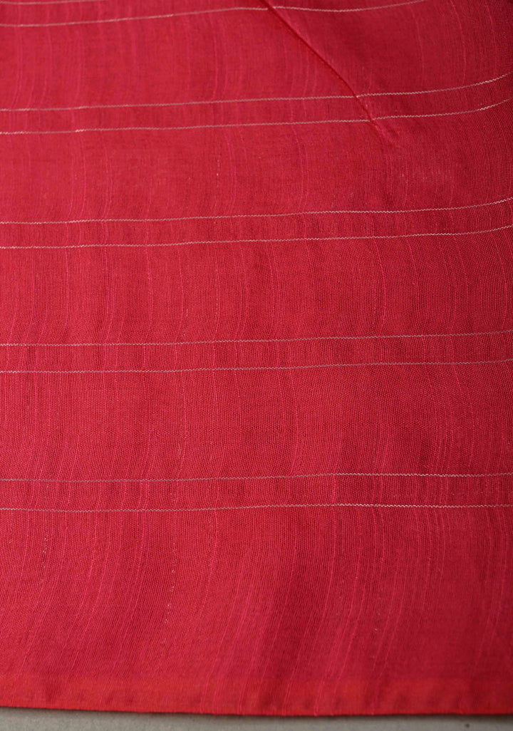 Raspberry Pink Borderless Semi Tussar Saree with Zari Checks and Zari Buttas | SHOBITAM