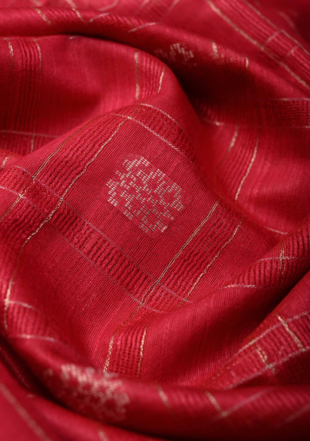Raspberry Pink Borderless Semi Tussar Saree with Zari Checks and Zari Buttas | SHOBITAM