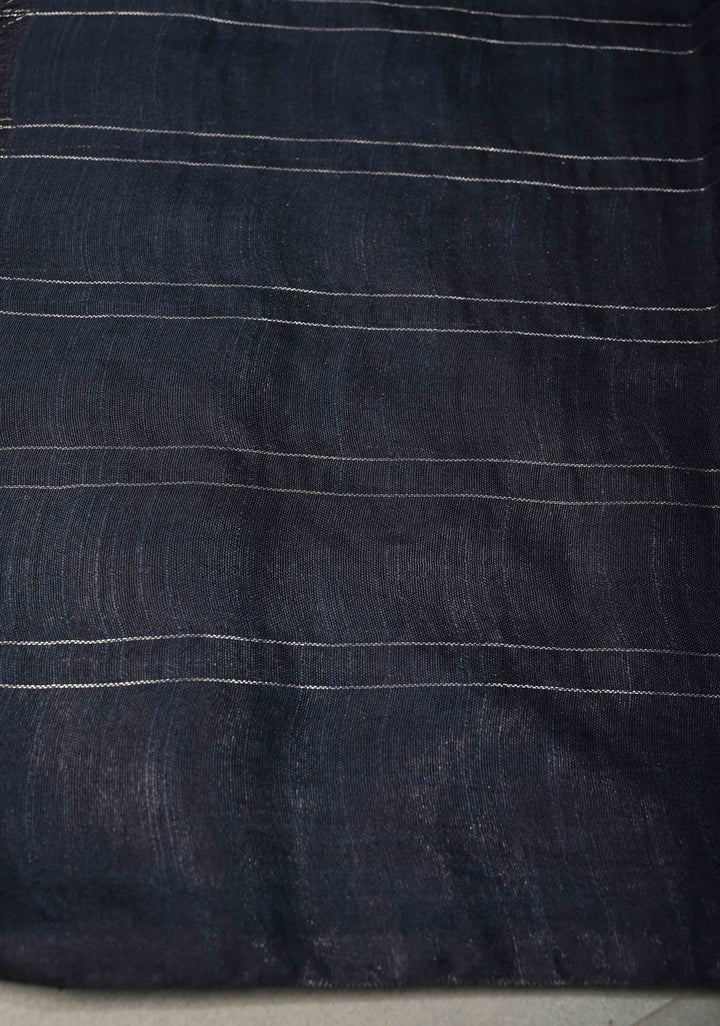 Midnight Blue Borderless Semi Tussar Saree with Zari Buttas and Zari Checks | SHOBITAM