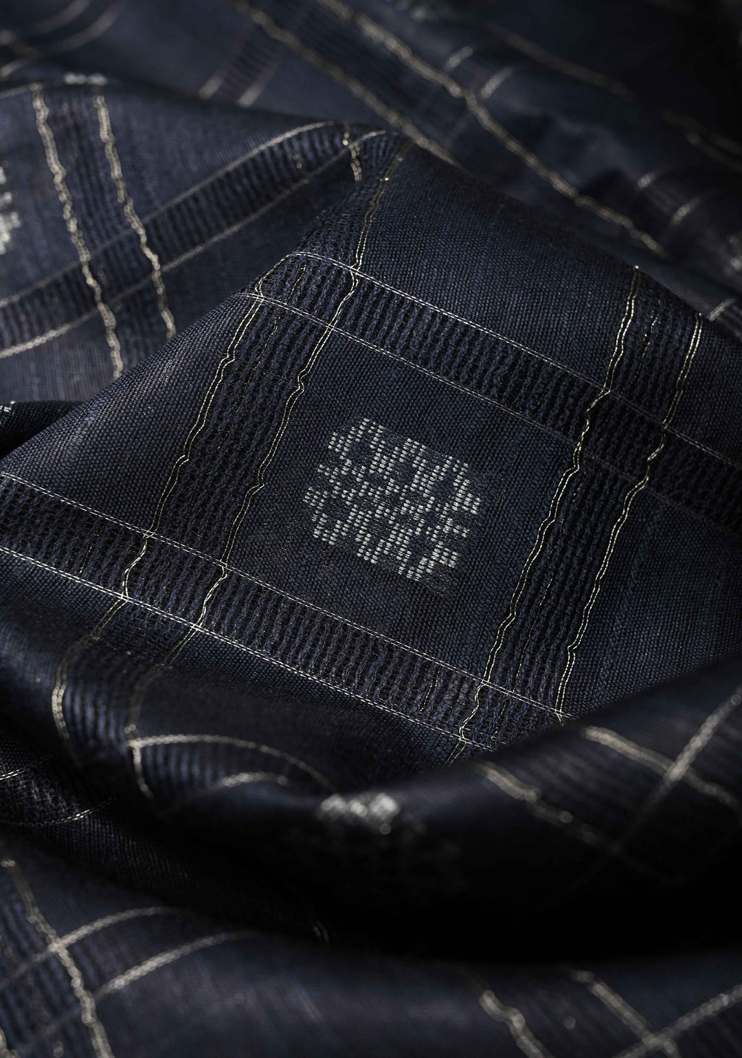 Midnight Blue Borderless Semi Tussar Saree with Zari Buttas and Zari Checks | SHOBITAM