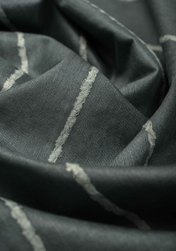 Slate Gray Borderless Semi Tussar Saree with Thread Horizontal Stripes and Contrast Pallu | SHOBITAM