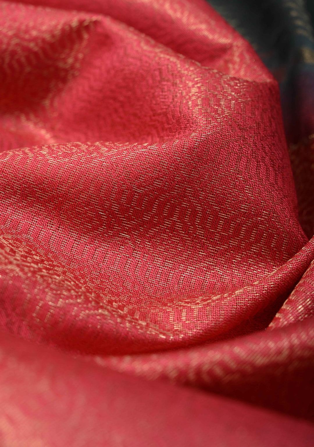 Raspberry Pink Semi Tussar Tissue Saree with Contrast Zari Border and Pallu | SHOBITAM