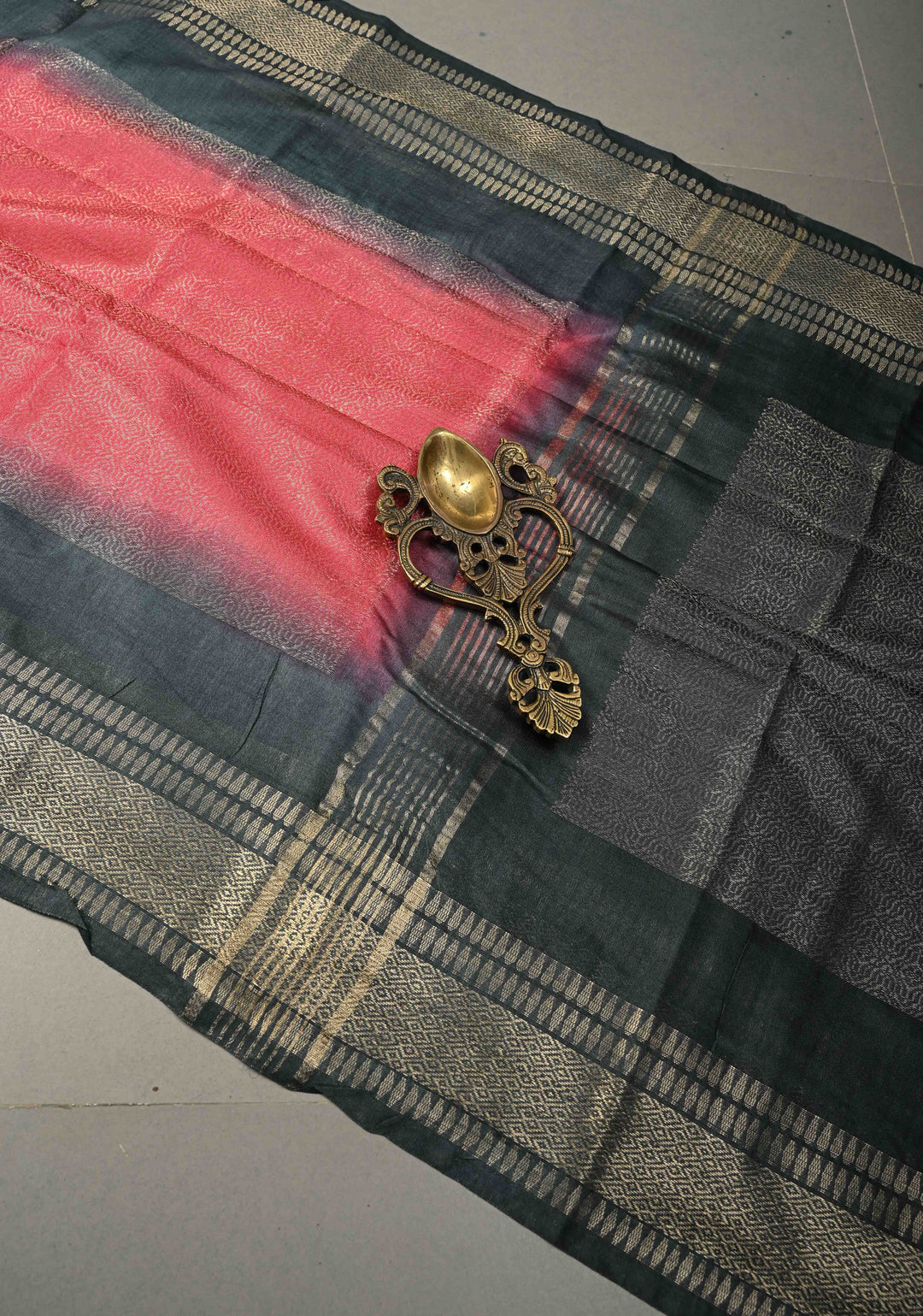 Raspberry Pink Semi Tussar Tissue Saree with Contrast Zari Border and Pallu | SHOBITAM