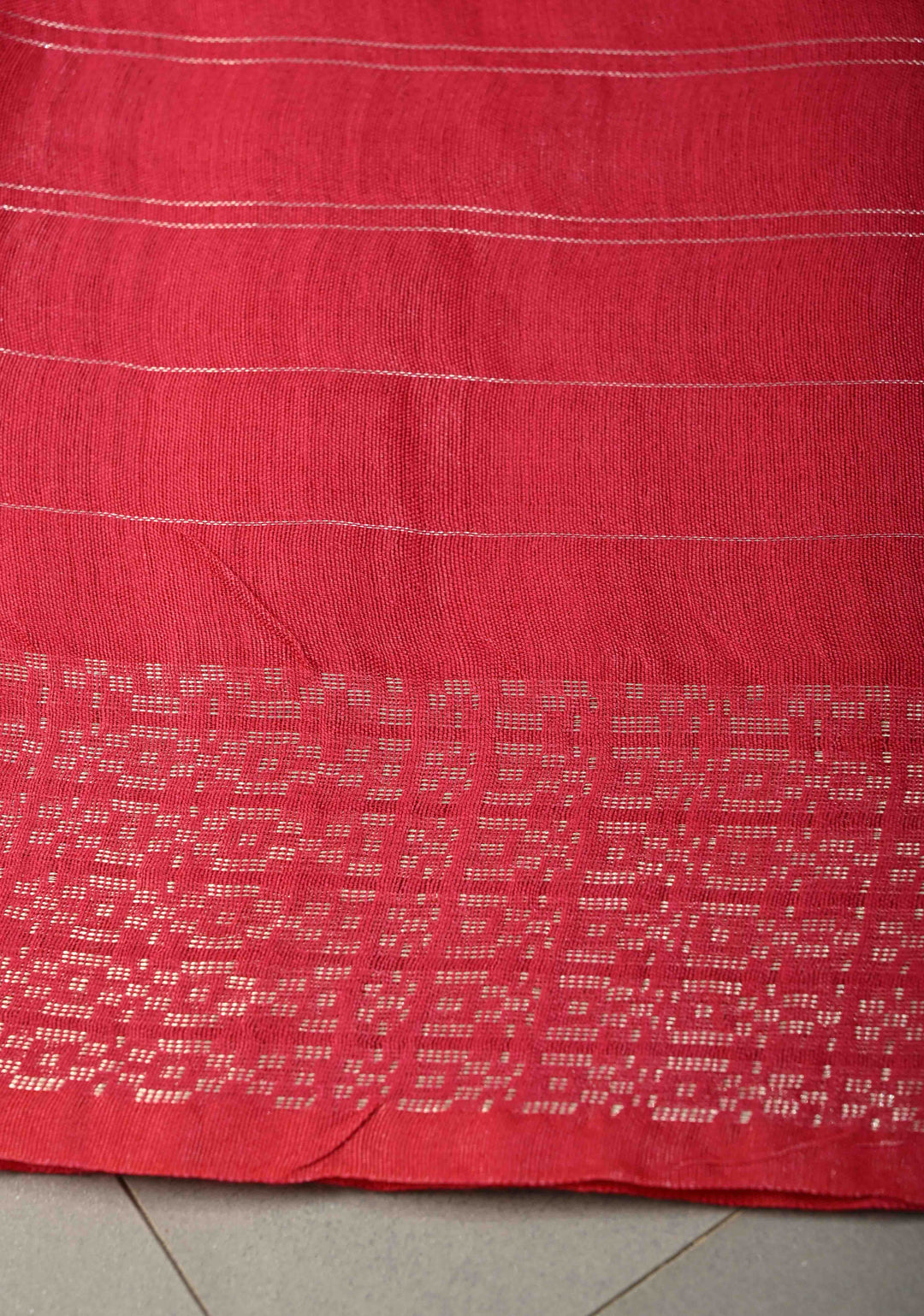 Raspberry Pink Zari Checks on Semi Tussar Saree with Zari Buttas and Zari Border | SHOBITAM