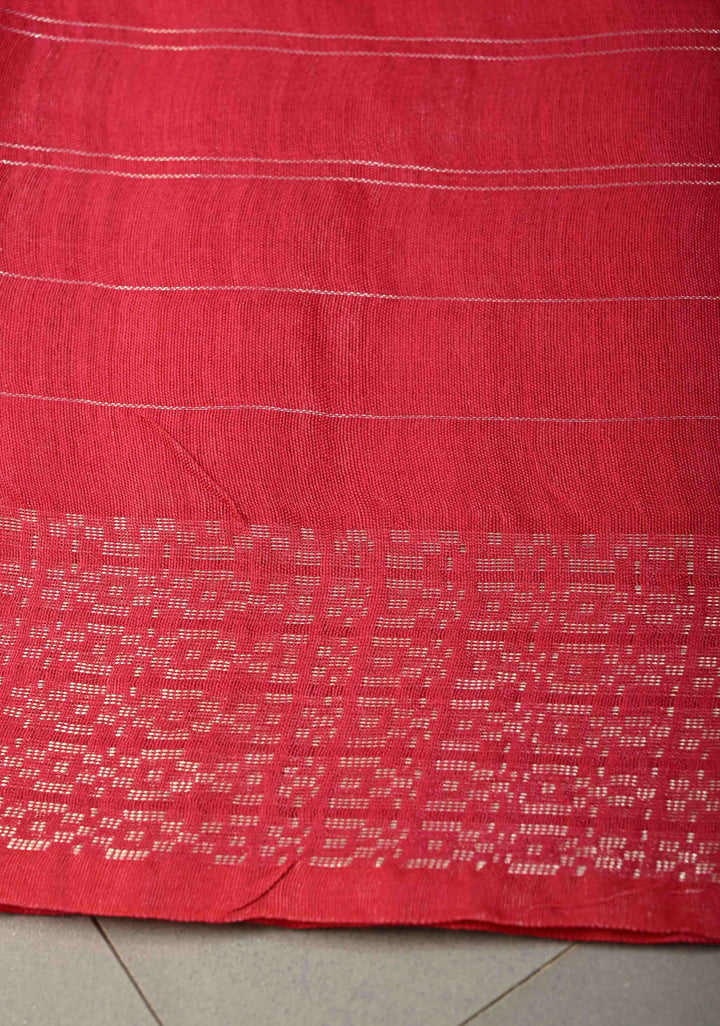 Raspberry Pink Zari Checks on Semi Tussar Saree with Zari Buttas and Zari Border | SHOBITAM