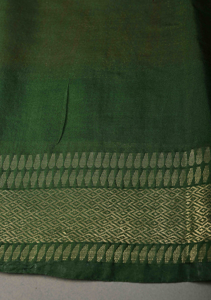 Scarlet Red Semi Tussar Tissue Saree with Contrast Zari Border and Pallu | SHOBITAM