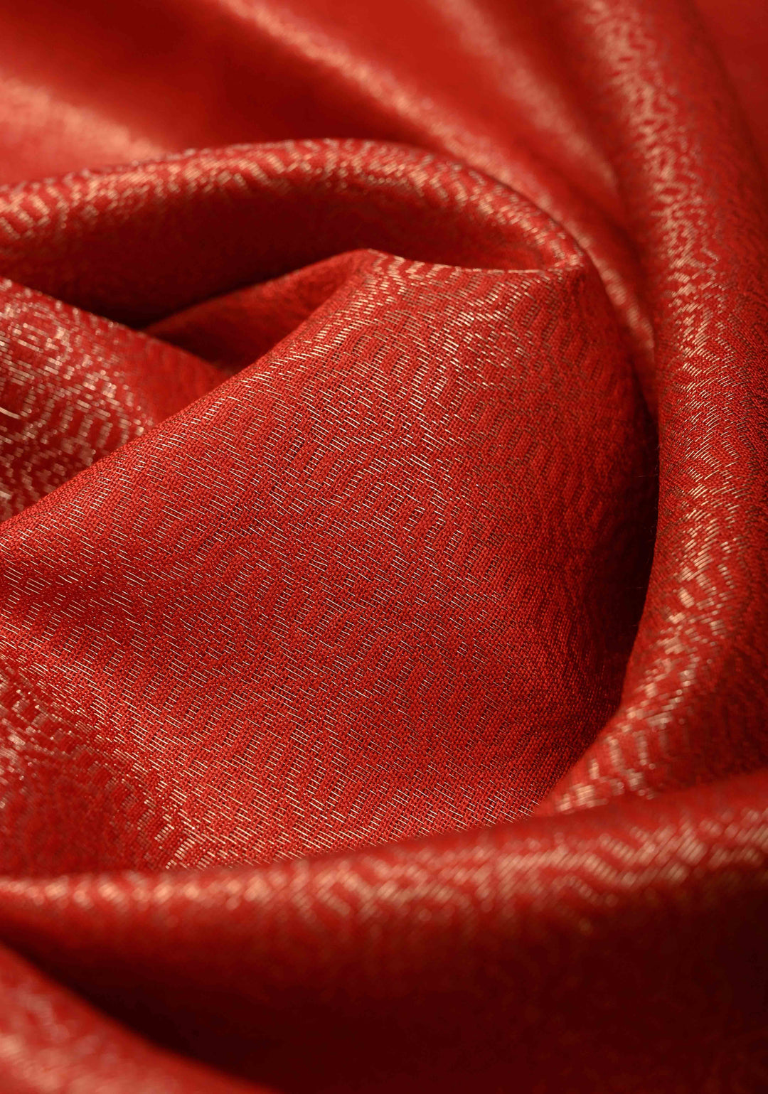 Scarlet Red Semi Tussar Tissue Saree with Contrast Zari Border and Pallu | SHOBITAM