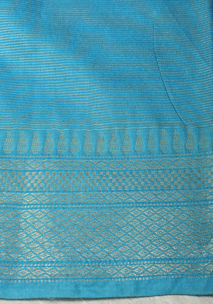 Ink Blue Semi Tussar Tissue Saree with Contrast Zari Border and Pallu | SHOBITAM