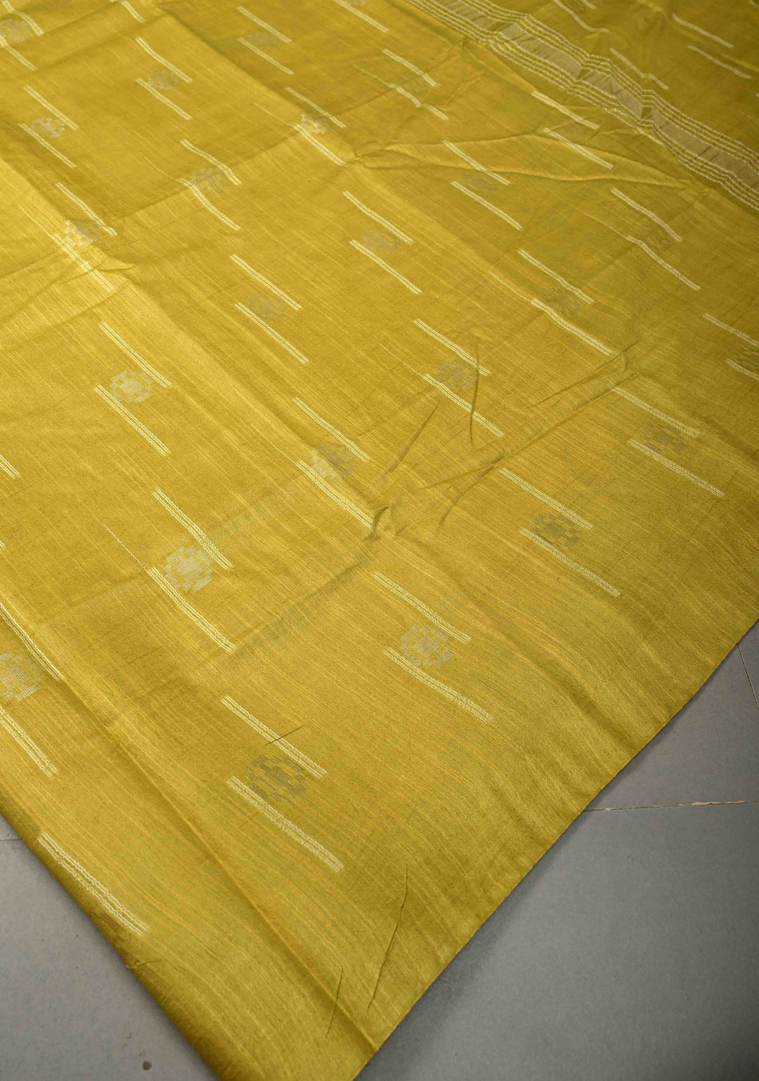Moss Green Borderless Semi Tussar Saree with Thread and Zari Buttas | SHOBITAM