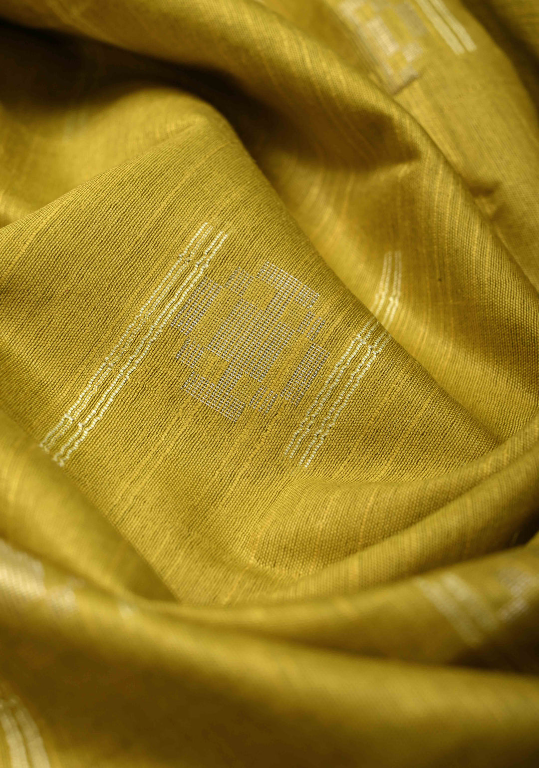 Moss Green Borderless Semi Tussar Saree with Thread and Zari Buttas | SHOBITAM
