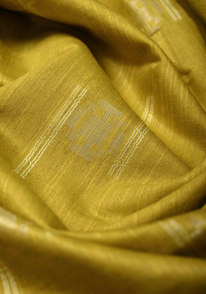 Moss Green Borderless Semi Tussar Saree with Thread and Zari Buttas | SHOBITAM