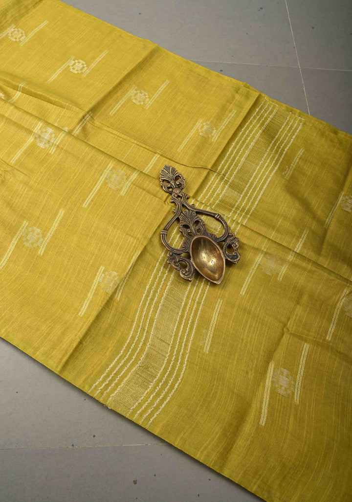 Moss Green Borderless Semi Tussar Saree with Thread and Zari Buttas | SHOBITAM