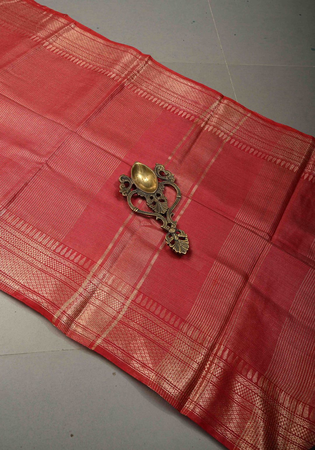 Dark Red Semi Tussar Tissue Saree with Zari Checks and Zari Border | SHOBITAM