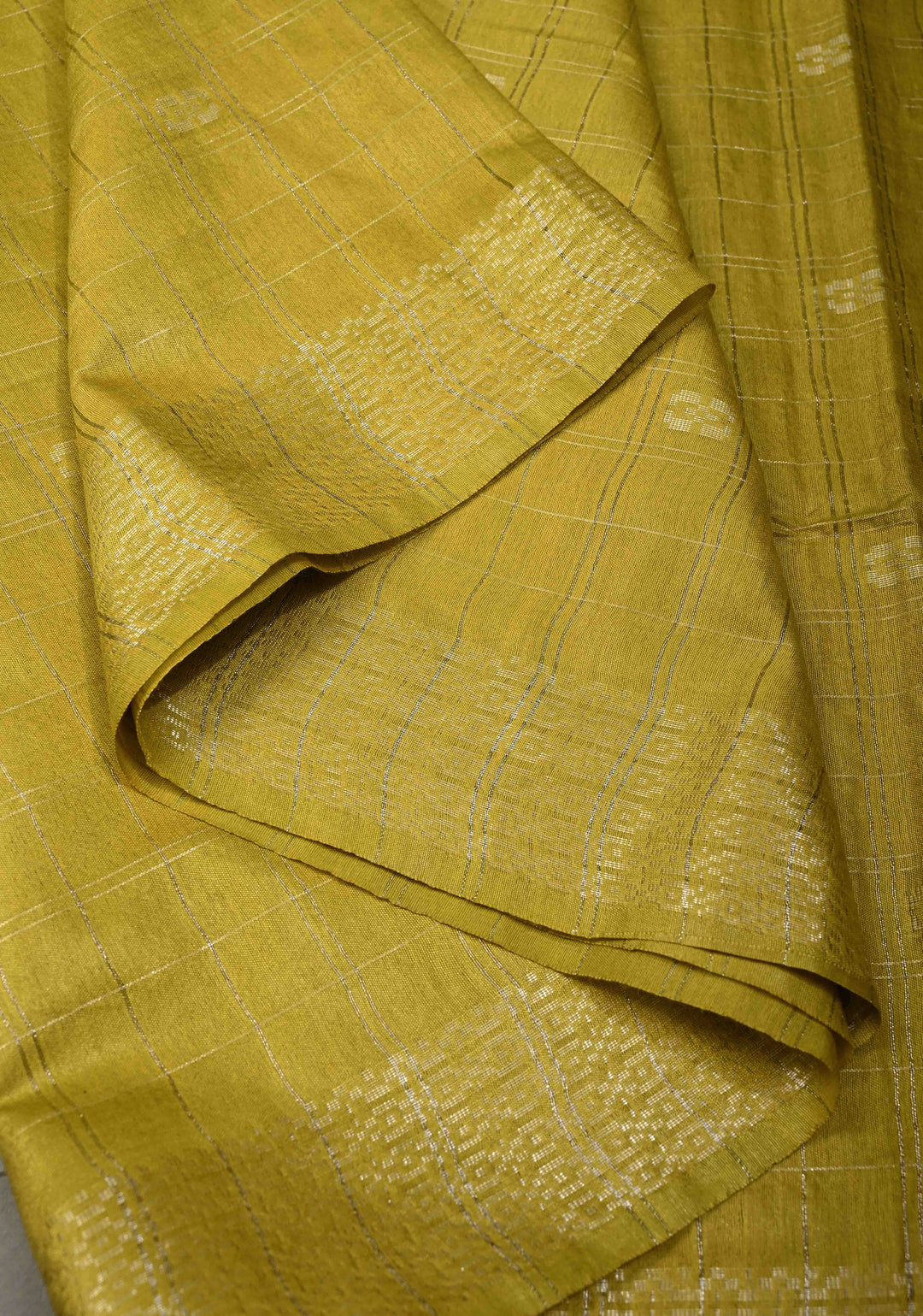 Moss Green Zari Checks on Semi Tussar Saree with Thread Buttas and Zari Border | SHOBITAM