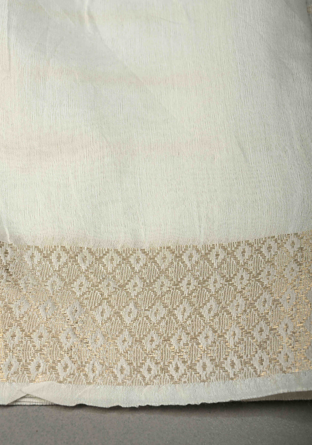 White Semi Tussar Saree Zari Stripes and Zari Border | SHOBITAM