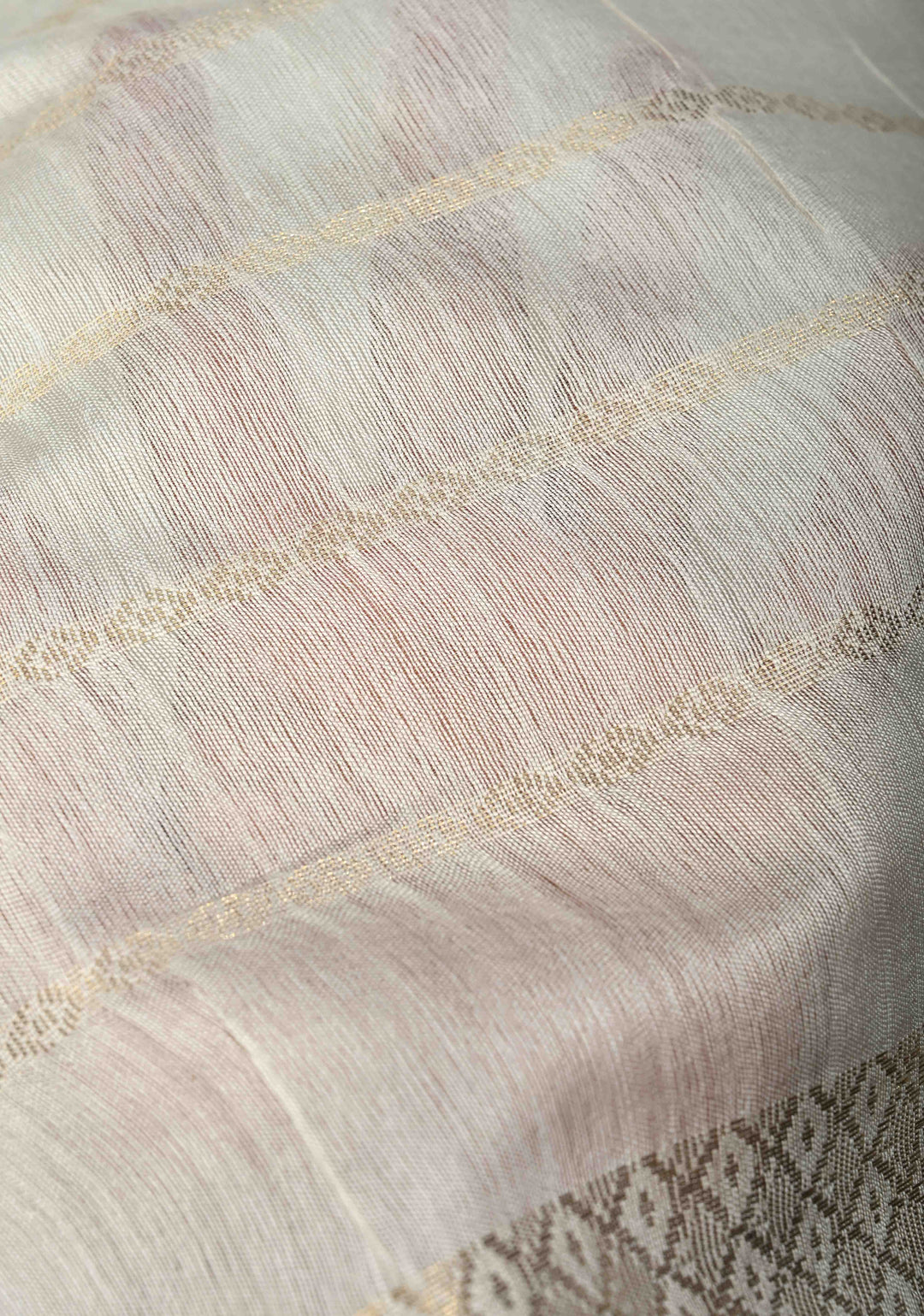White Semi Tussar Saree Zari Stripes and Zari Border | SHOBITAM