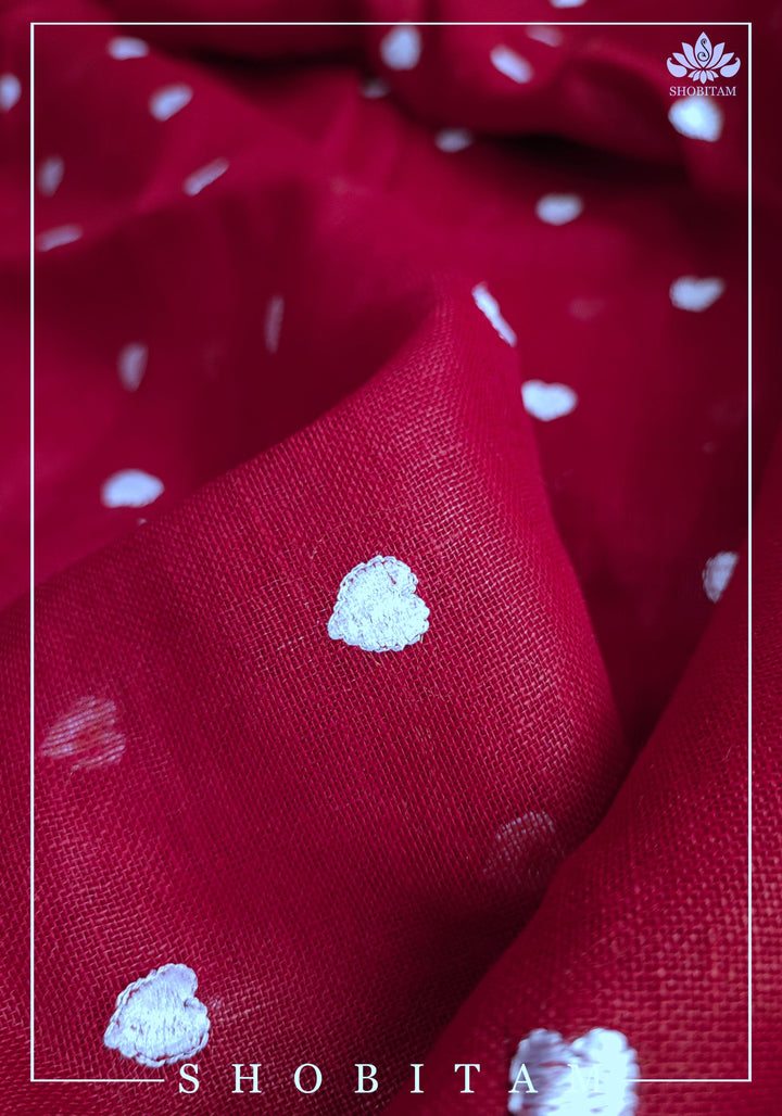 Pre orderLoving Hearts Embroidered Cherry Plum Pure Tone Linen Saree