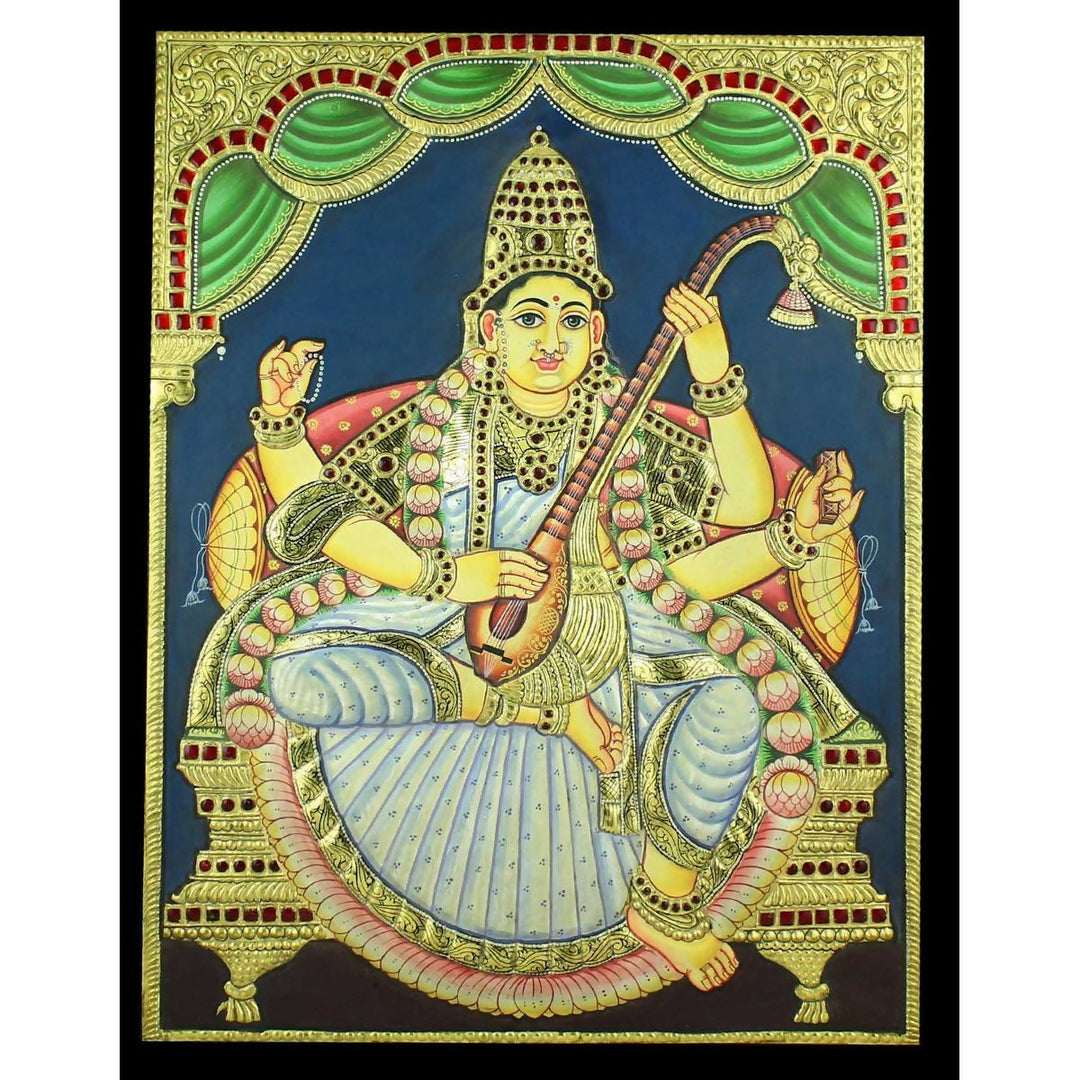 TANJORE PAINTING SARASWATHI AQ 8*18 | SHOBITAM