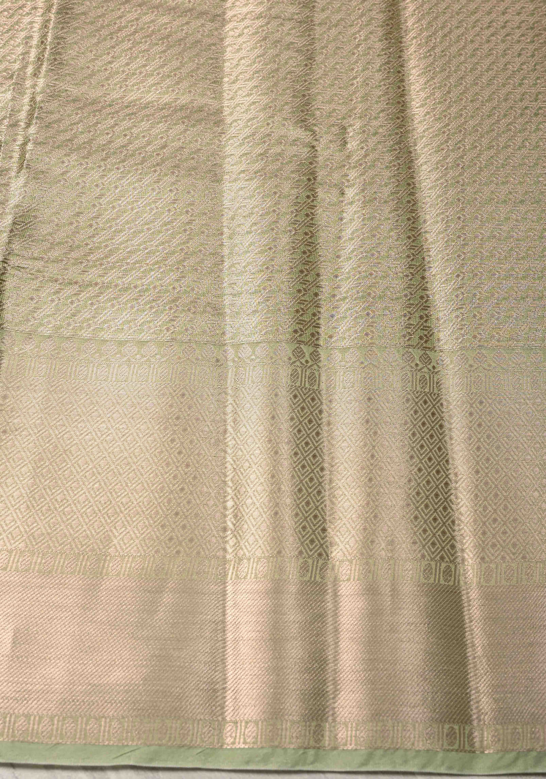 Pale Lime Green Kanjivaram Tissue Semi Silk Saree with Floral Brocade and Zari Border