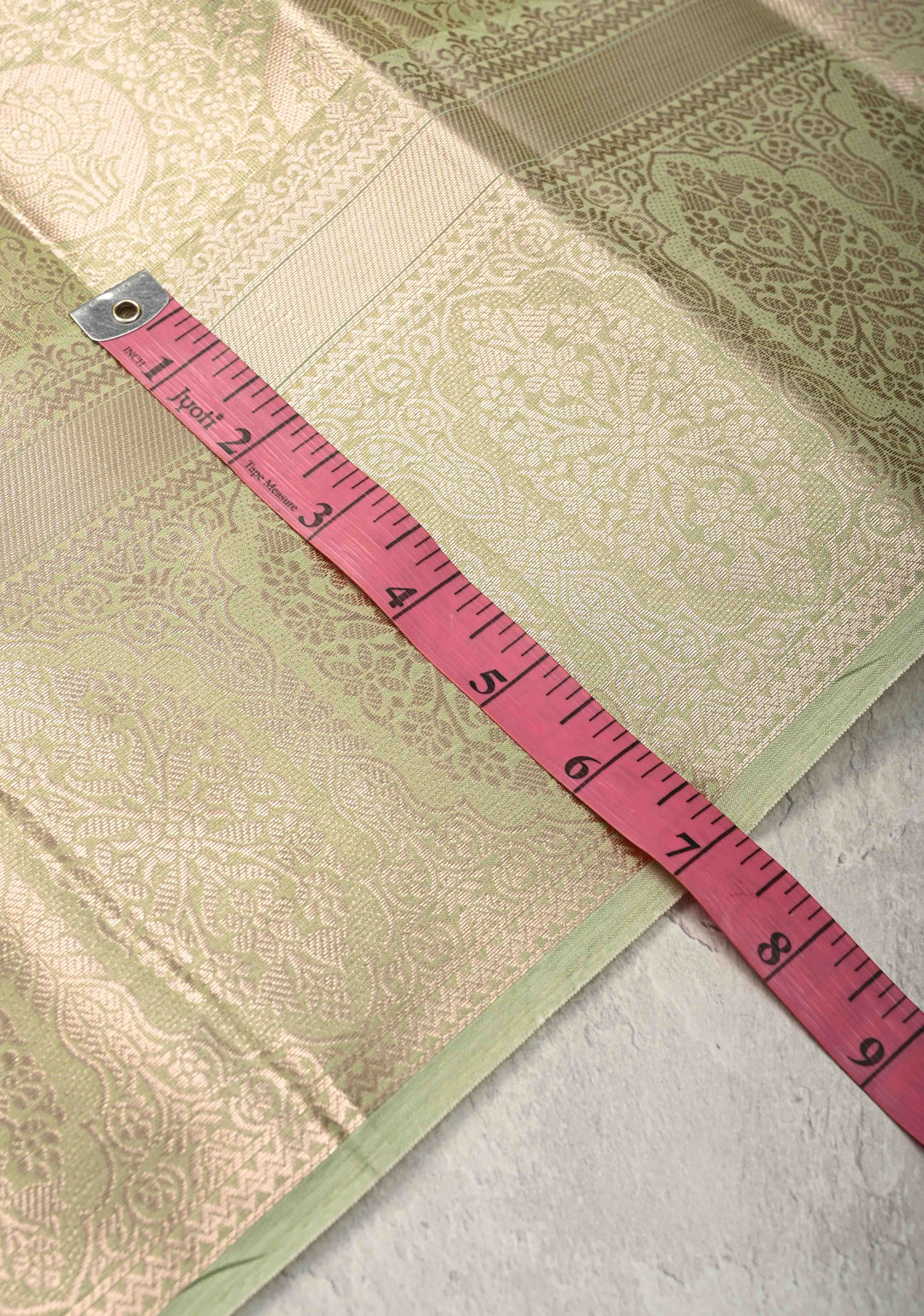 Pista Green Kanjivaram Tissue Semi Silk Saree with Brocade Jaal and Zari Border