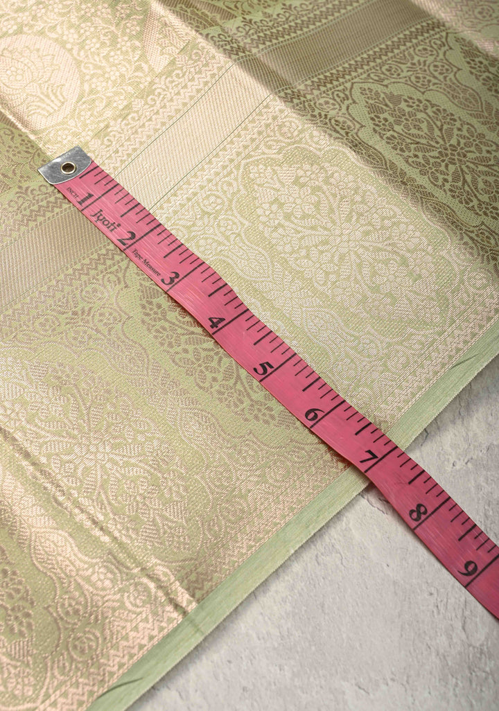 Pista Green Kanjivaram Tissue Semi Silk Saree with Brocade Jaal and Zari Border
