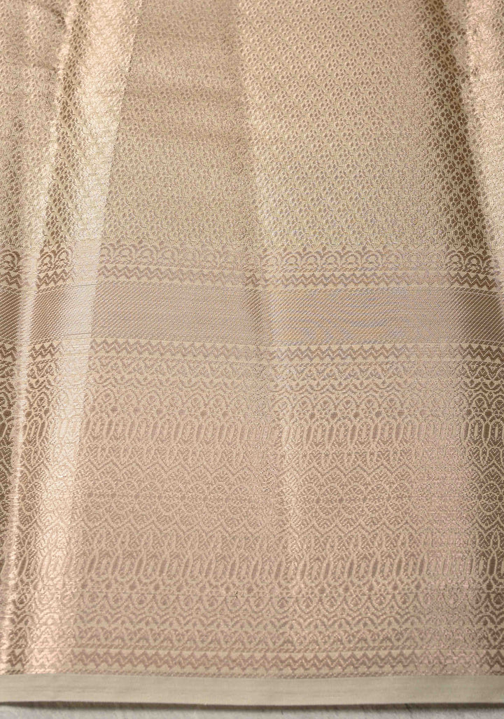Beige Kanjivaram Tissue Semi Silk Saree with Floral Brocade and Zari Border