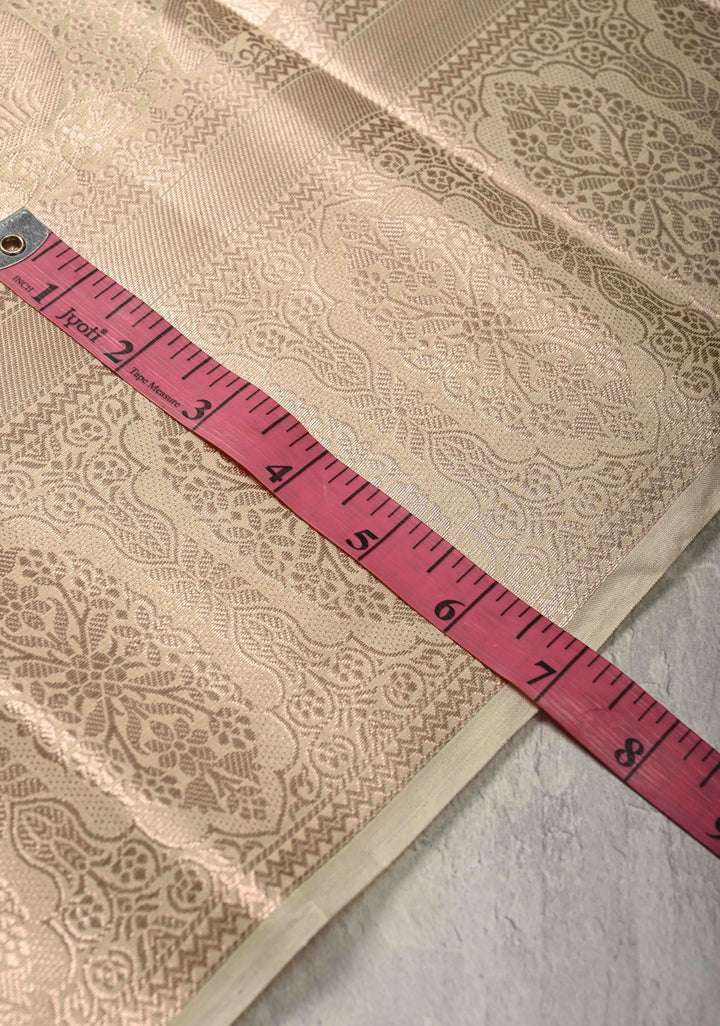 Beige Kanjivaram Tissue Semi Silk Saree with Floral Brocade and Zari Border