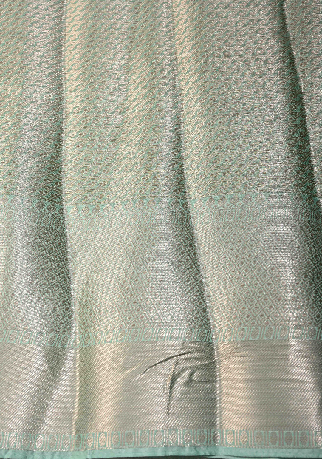 Mint green Kanjivaram Tissue Semi Silk Saree with Patola Brocade and Zari Border