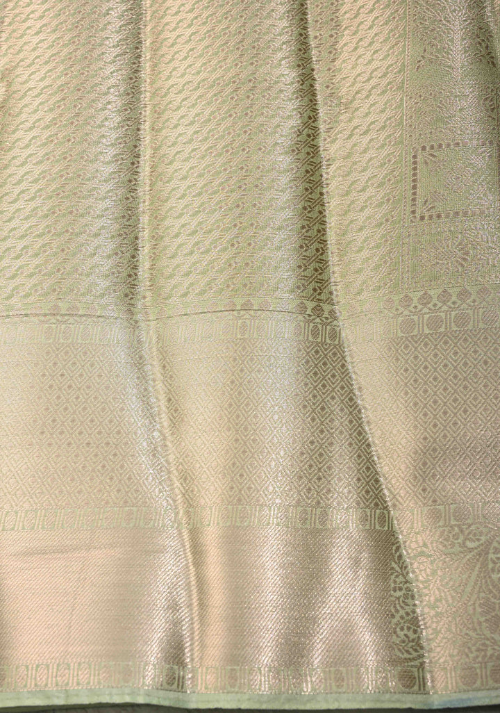 Light lime Green Kanjivaram Tissue Semi Silk Saree with Zari Patola Brocade and Zari Border