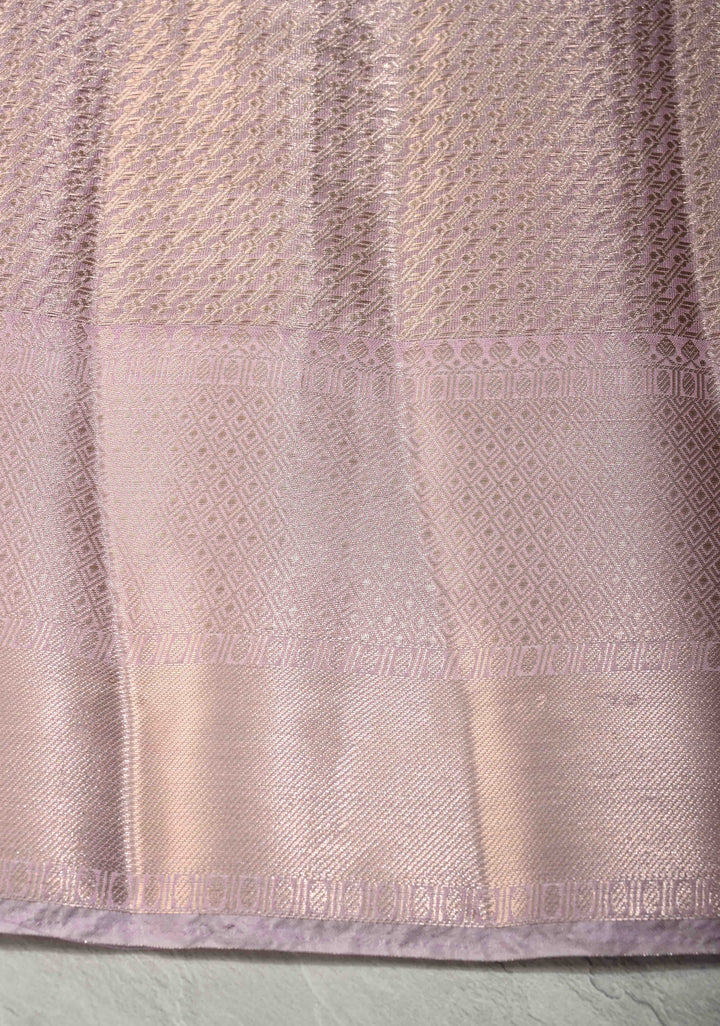 Radiant Lavender-Pink Tissue Silk Saree with Traditional Geometric and Floral Patola Brocade and Wide Border